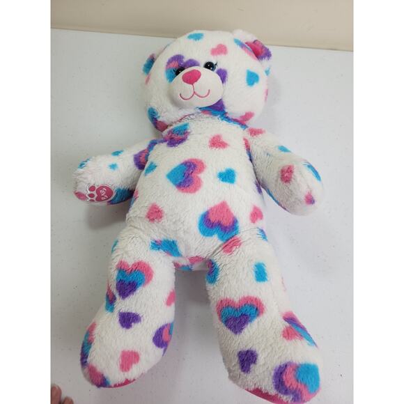 Build A Bear BAB 2014 Blue Pink Heart Spotted Bear Plush Stuffed Animal Toy 17" - Picture 5 of 8